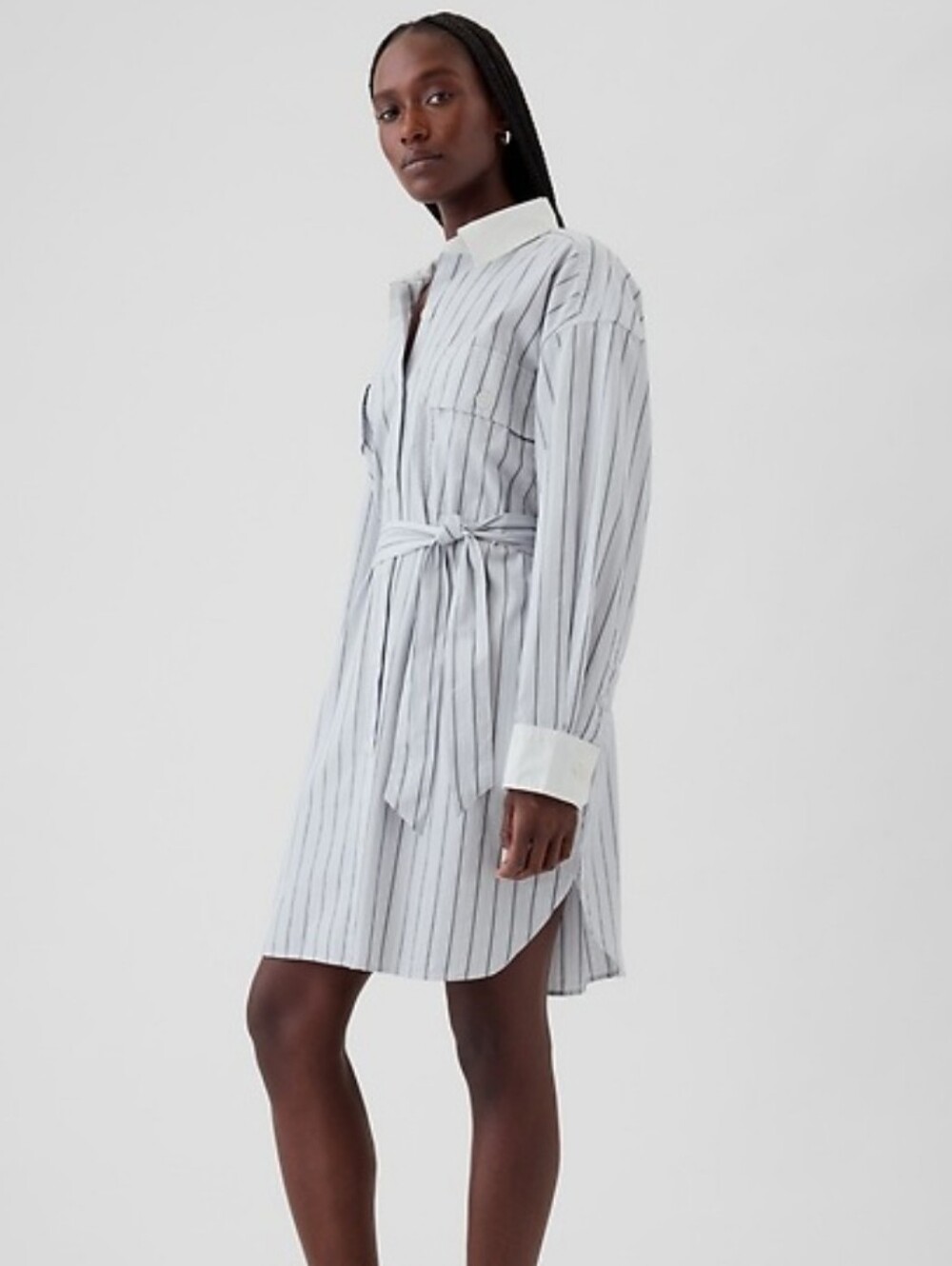 GAP White Shirtdress with Light Blue Stripes